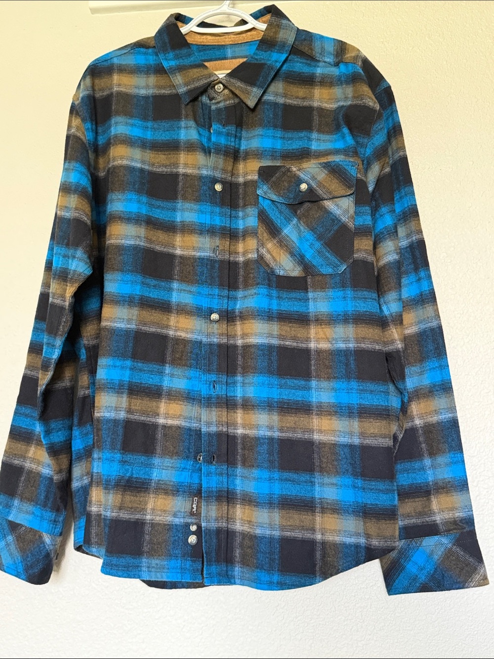 Men's Blue and Brown Plaid Casual Button-Down Shirt